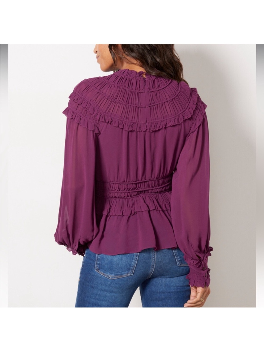 FARM Rio Sheer Ruffled High-Neck Blouse - Picture 3 of 6